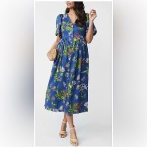 J. McLaughlin Linen Floral Bird Butterfly Maxi Dress